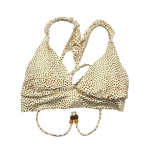 Aerie Polka Dot Halter Bikini Top Triangle Removable Cups Ruffle L - Picture 1 of 4